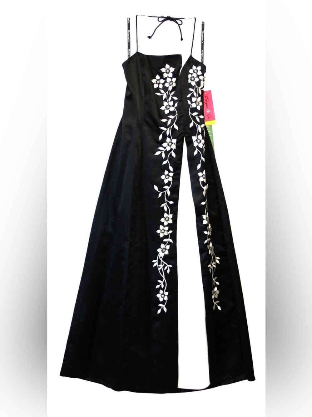 Morgan & Co. NWT Vintage Y2K Black/White w/Floral Embroidery Formal Prom Dress